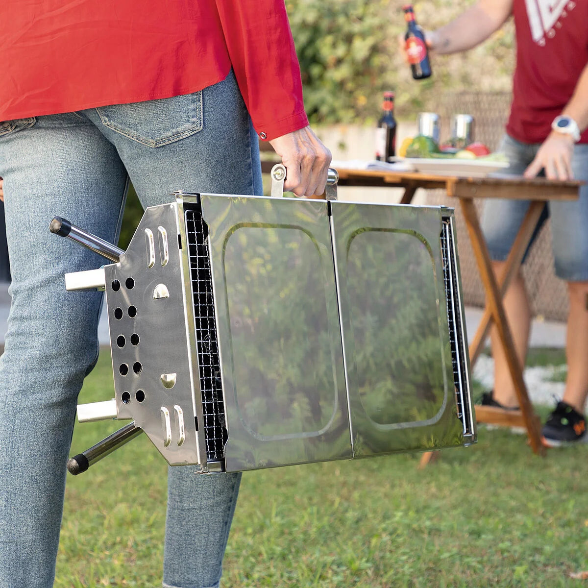 ExelQ klappbarer Holzkohlegrill aus Edelstahl – Produktansicht 3