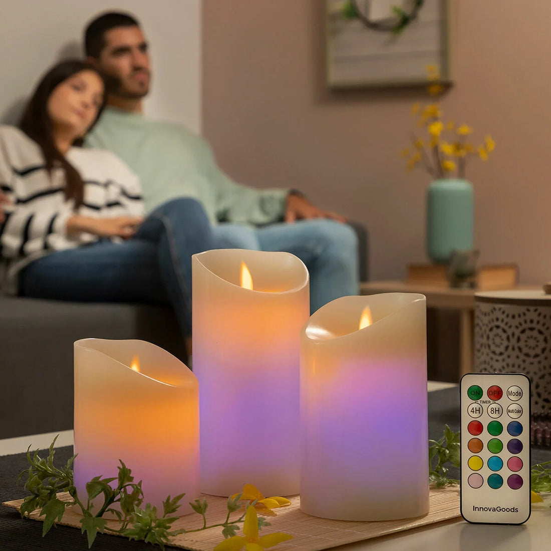 Mehrfarbige LED-Kerzen Flammeneffekt mit Fernbedienung Lendles  3 Stück – Detailansicht 1