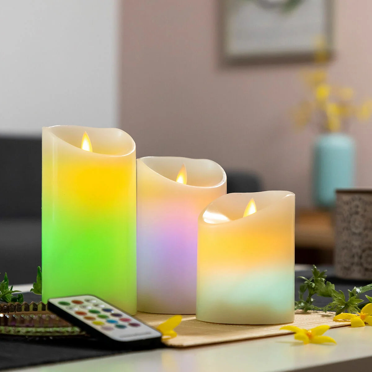Mehrfarbige LED-Kerzen Flammeneffekt mit Fernbedienung Lendles  3 Stück – Produktansicht 3