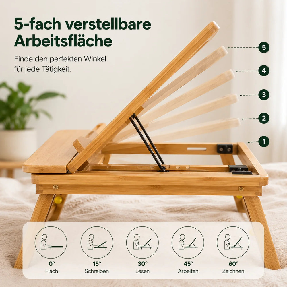 Bambus-Laptoptisch klappbar mit Schublade – Detailansicht 3