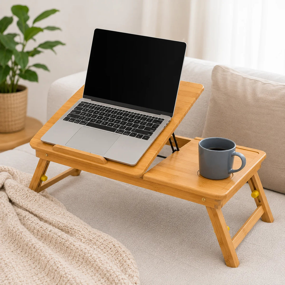 Bambus-Laptoptisch klappbar mit Schublade – Detailansicht 3