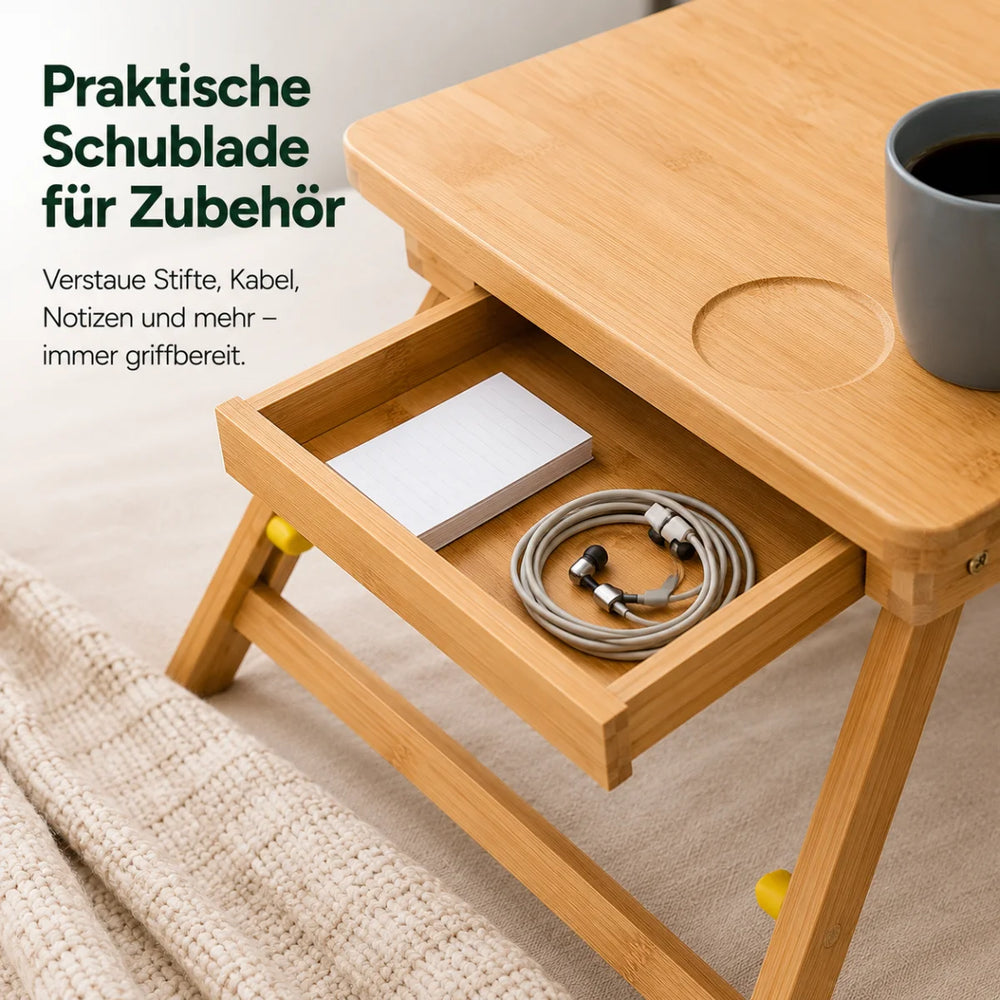 Bambus-Laptoptisch klappbar mit Schublade – Detailansicht 4
