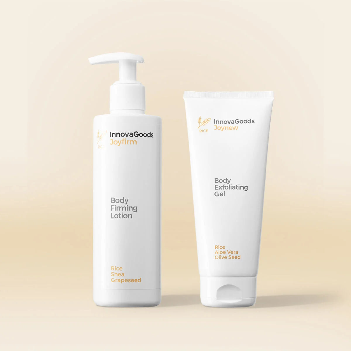 Joyfirm Körperlotion und Joynew Körperpeeling der Rice Linie