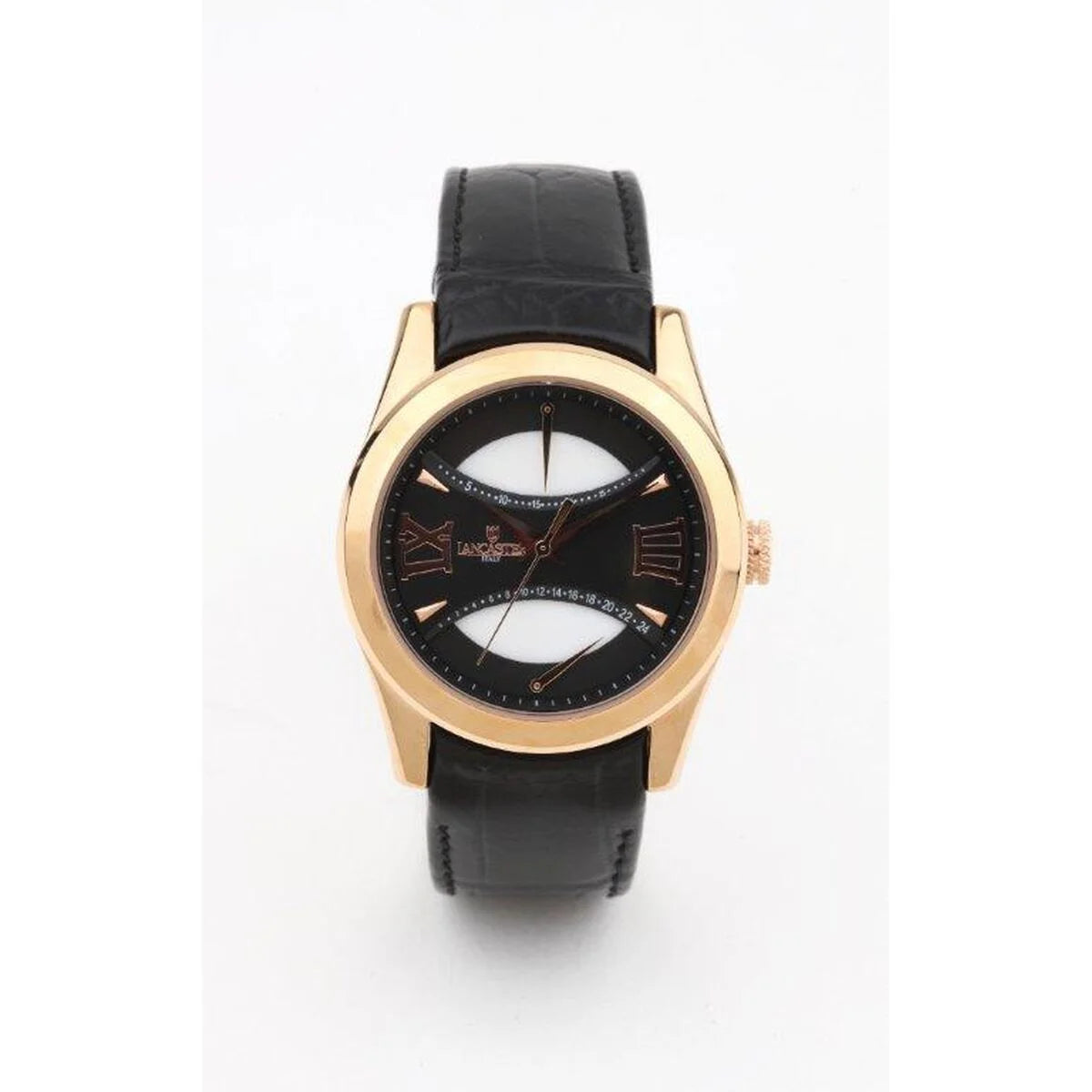 Lancaster OL0613LRGNRNR Unisex-Uhr mit schwarzem Band und goldfarbenem Gehäuse