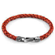 Skye Silberarmband aus geflochtenem Leder – Bernsteinrot