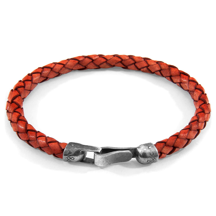 Skye Silberarmband aus geflochtenem Leder – Bernsteinrot