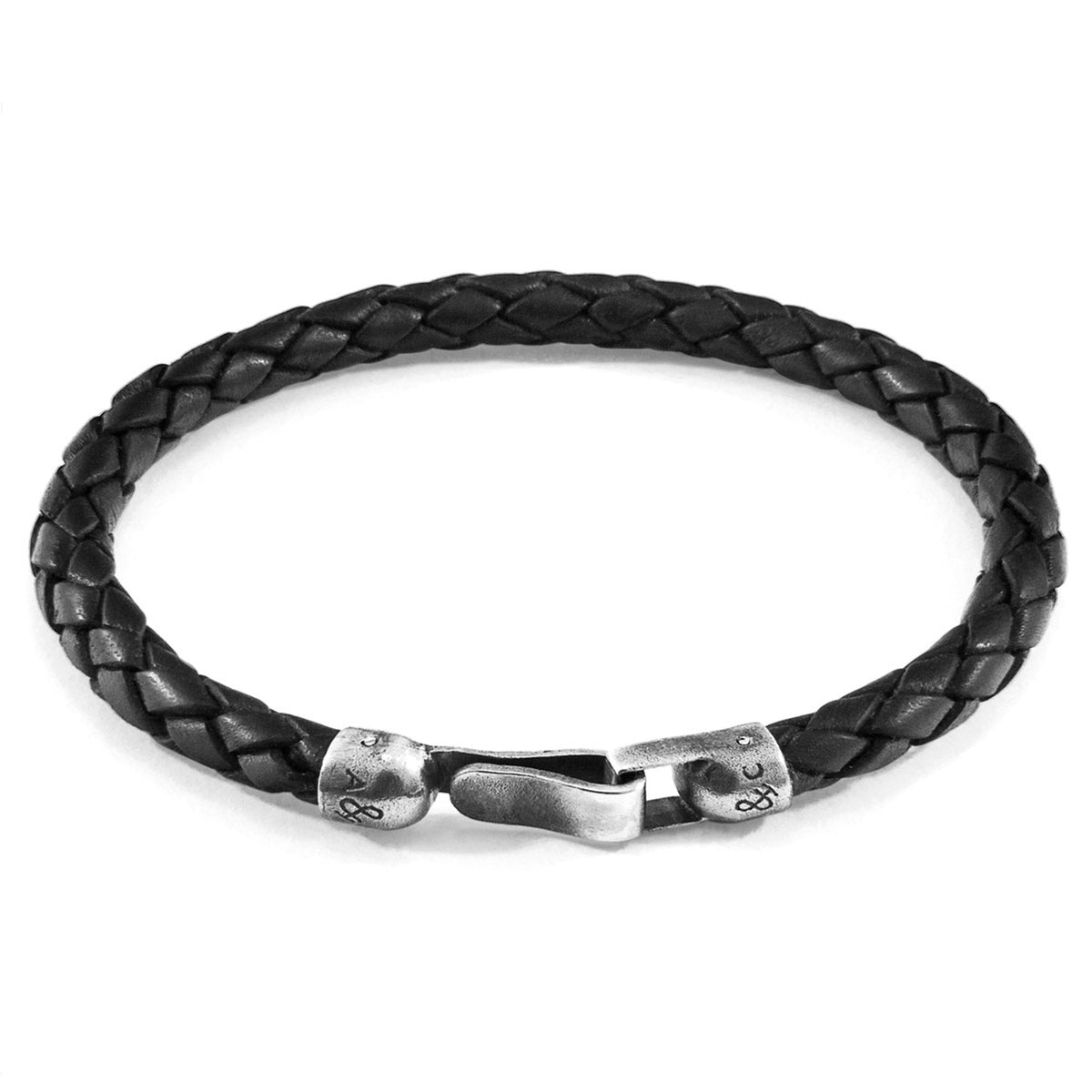 Skye Silberarmband aus geflochtenem Leder – Tiefschwarz – Produktansicht 3