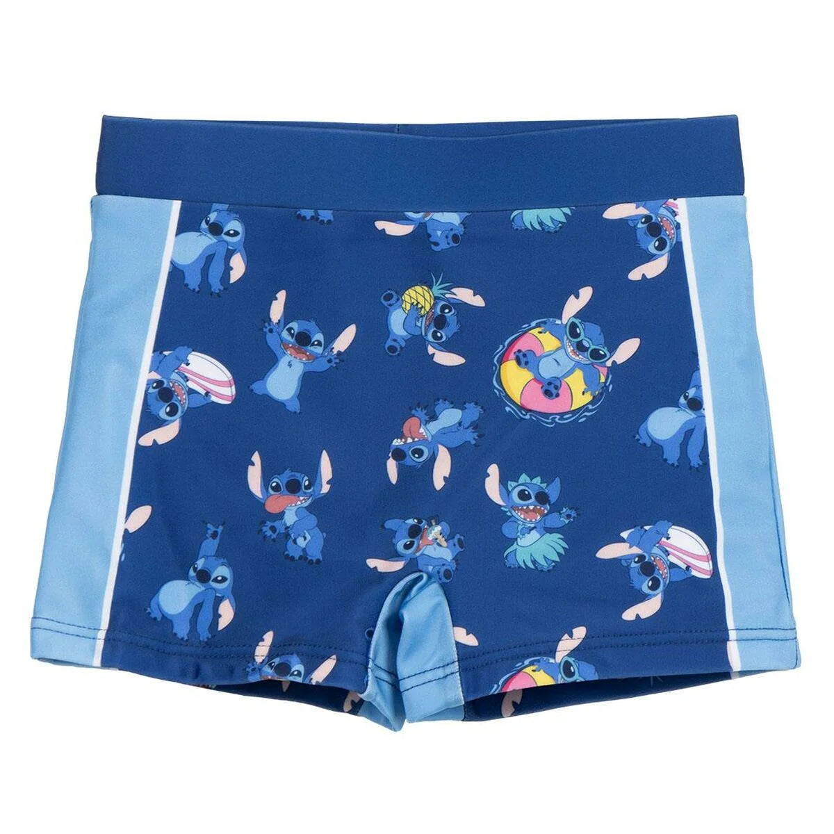 Dunkelblaue Stitch Jungen-Badeshorts von vorn