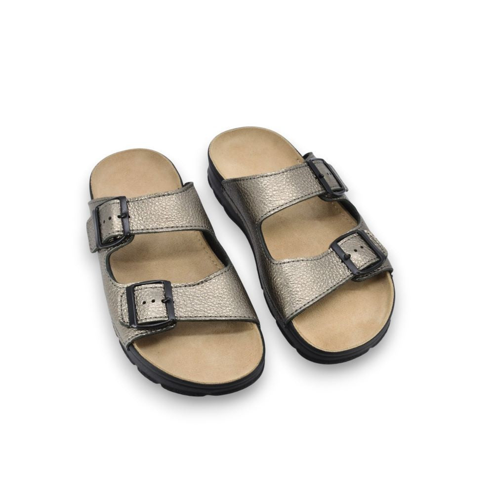 Meeliku Damen Leder Sandalen – Metallic – Produktansicht 2