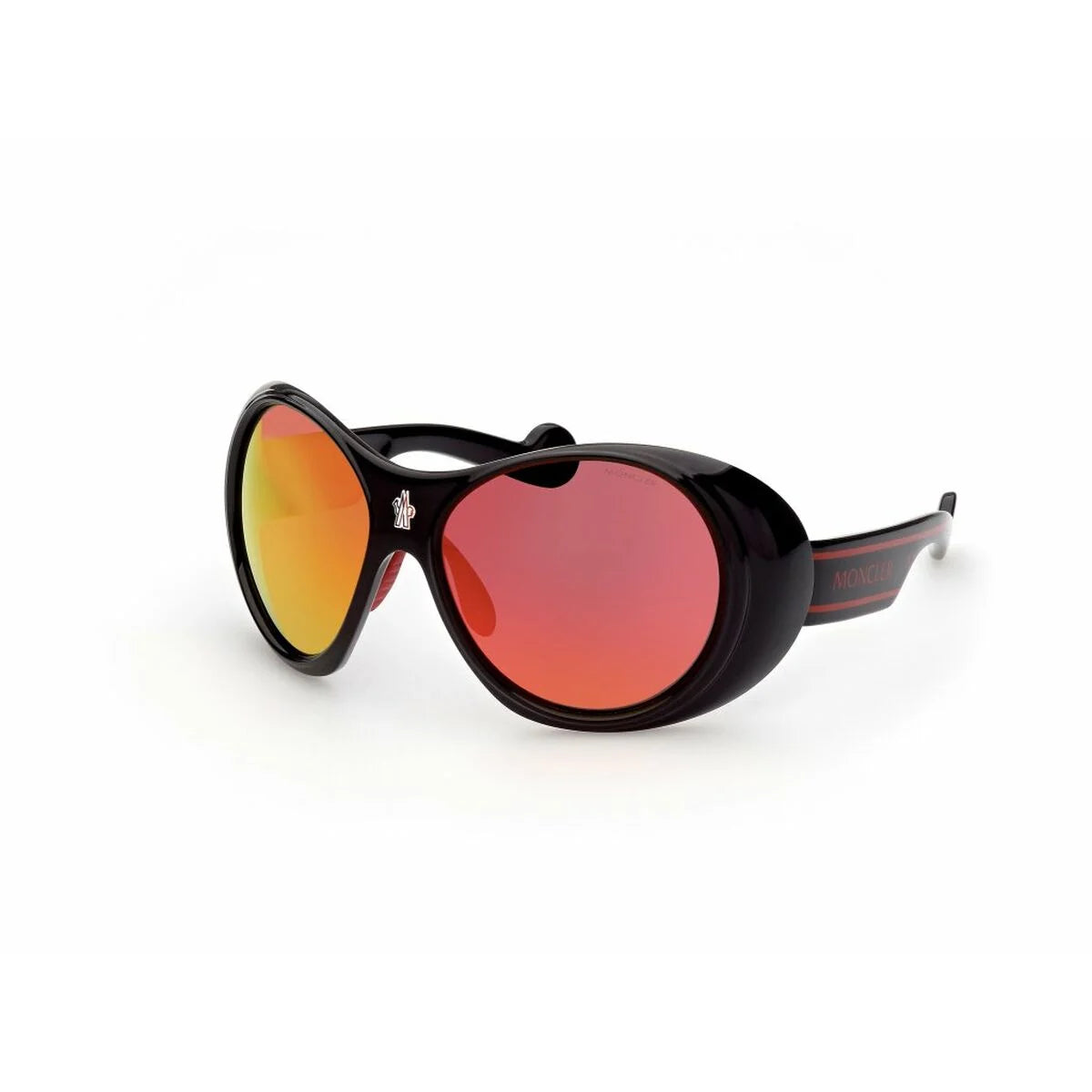 Moncler Herrensonnenbrille ML0148-01C mit schwarzen Rahmen und roten Linsen, hochwertigem injected kunststoff