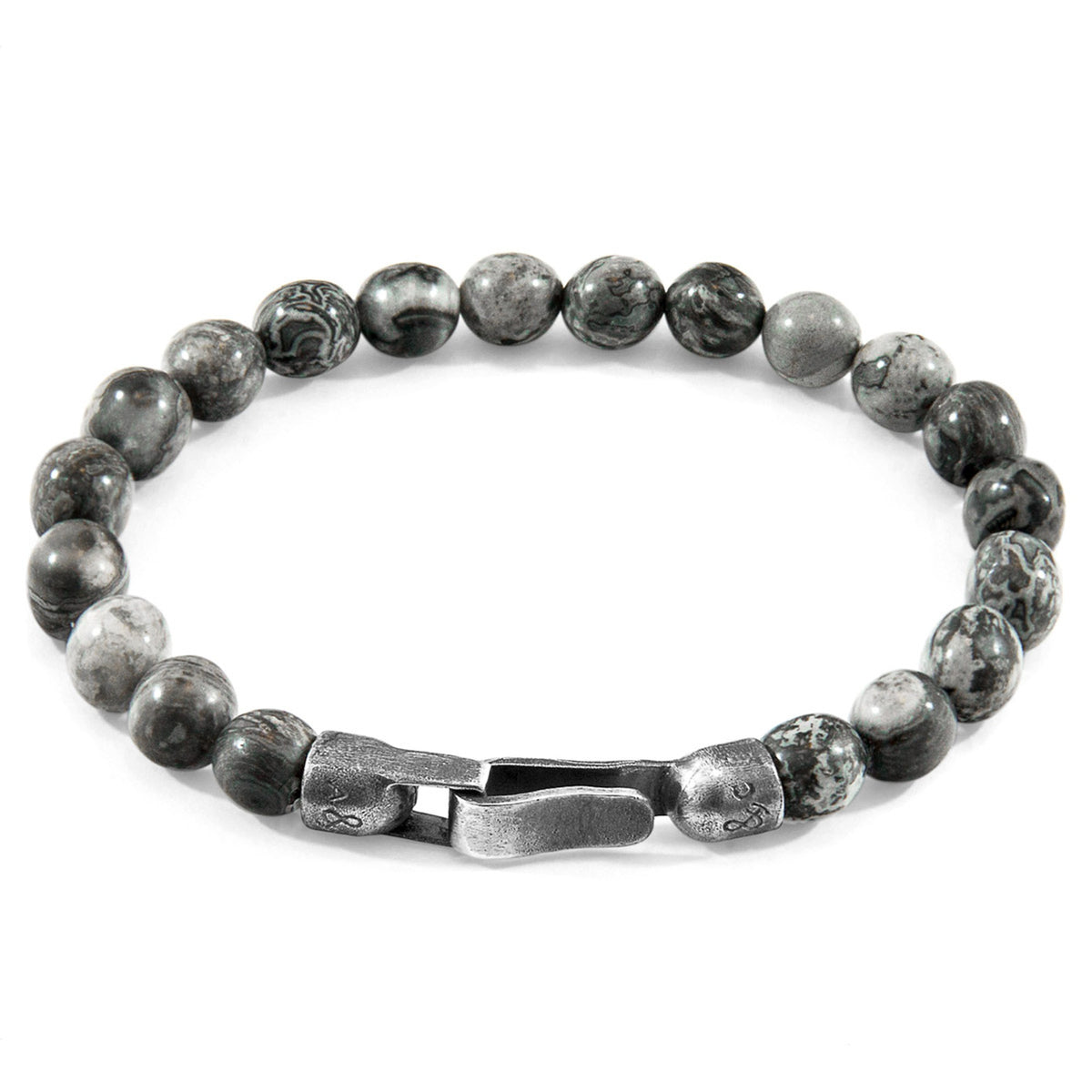 Nachi Silberarmband mit Steinperlen – Grauer Jaspis