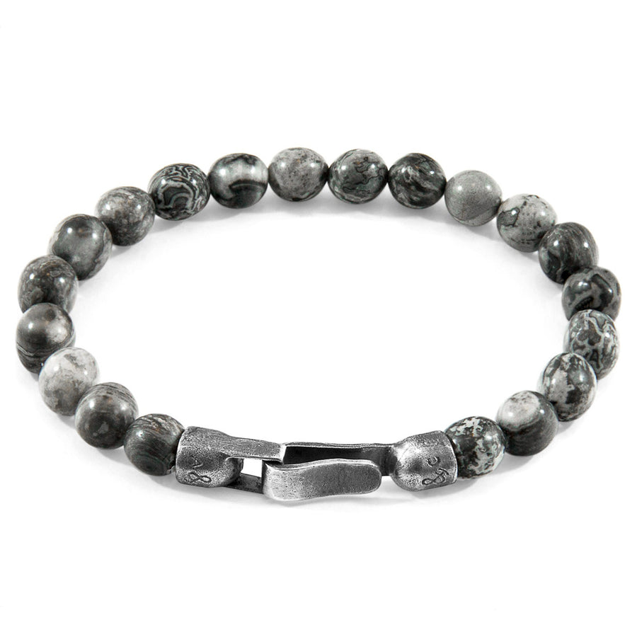 Nachi Silberarmband mit Steinperlen – Grauer Jaspis