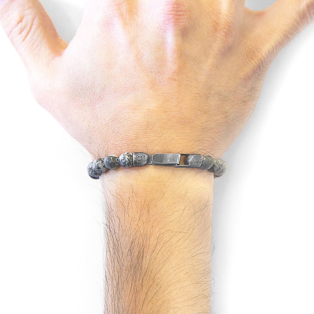 Nachi Silberarmband mit Steinperlen – Grauer Jaspis – Detailansicht 1