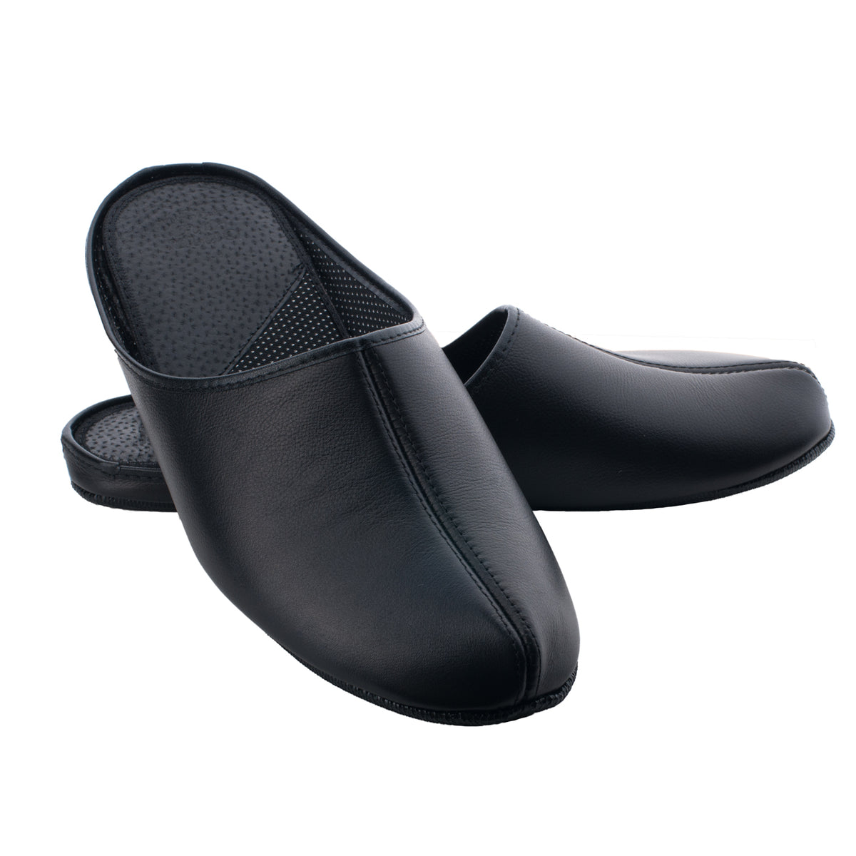 Leder Hausschuhe Sänna – Schwarz – Produktansicht 2