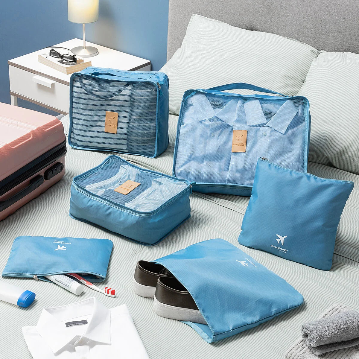 Sechsteiliges Luggan Koffer-Organizer-Set in Blau