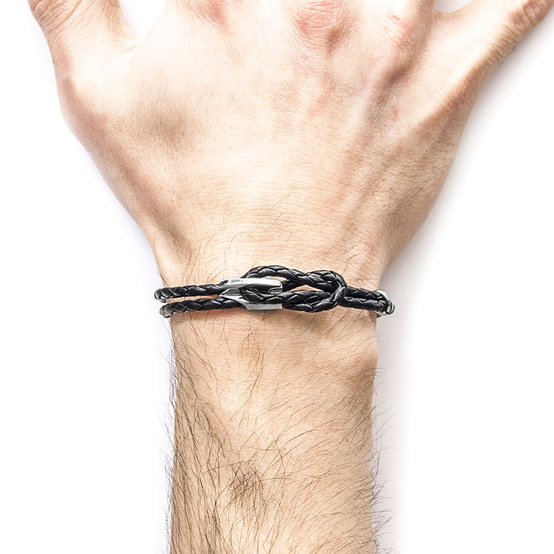 Padstow Silberarmband aus geflochtenem Leder – Kohlschwarz – Detailansicht 3