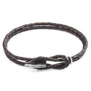 Padstow Silberarmband aus geflochtenem Leder – Dunkelbraun