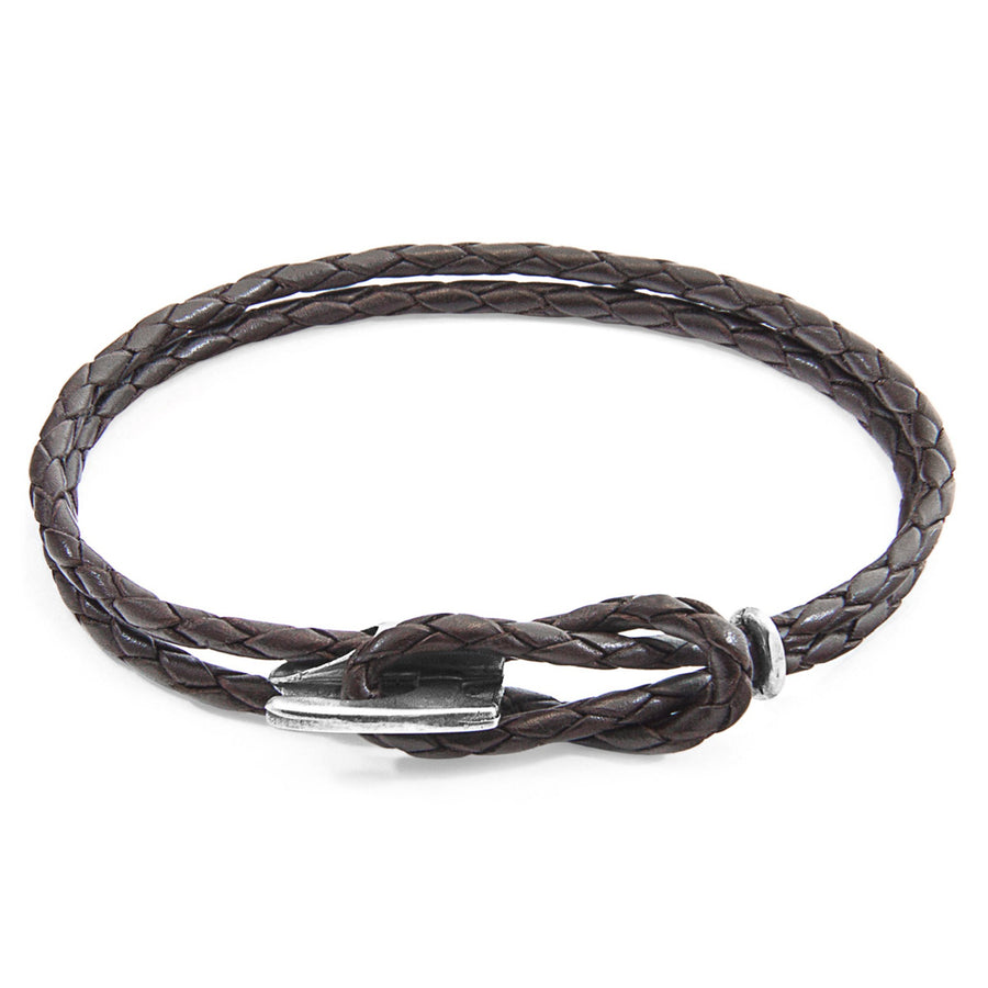 Padstow Silberarmband aus geflochtenem Leder – Dunkelbraun