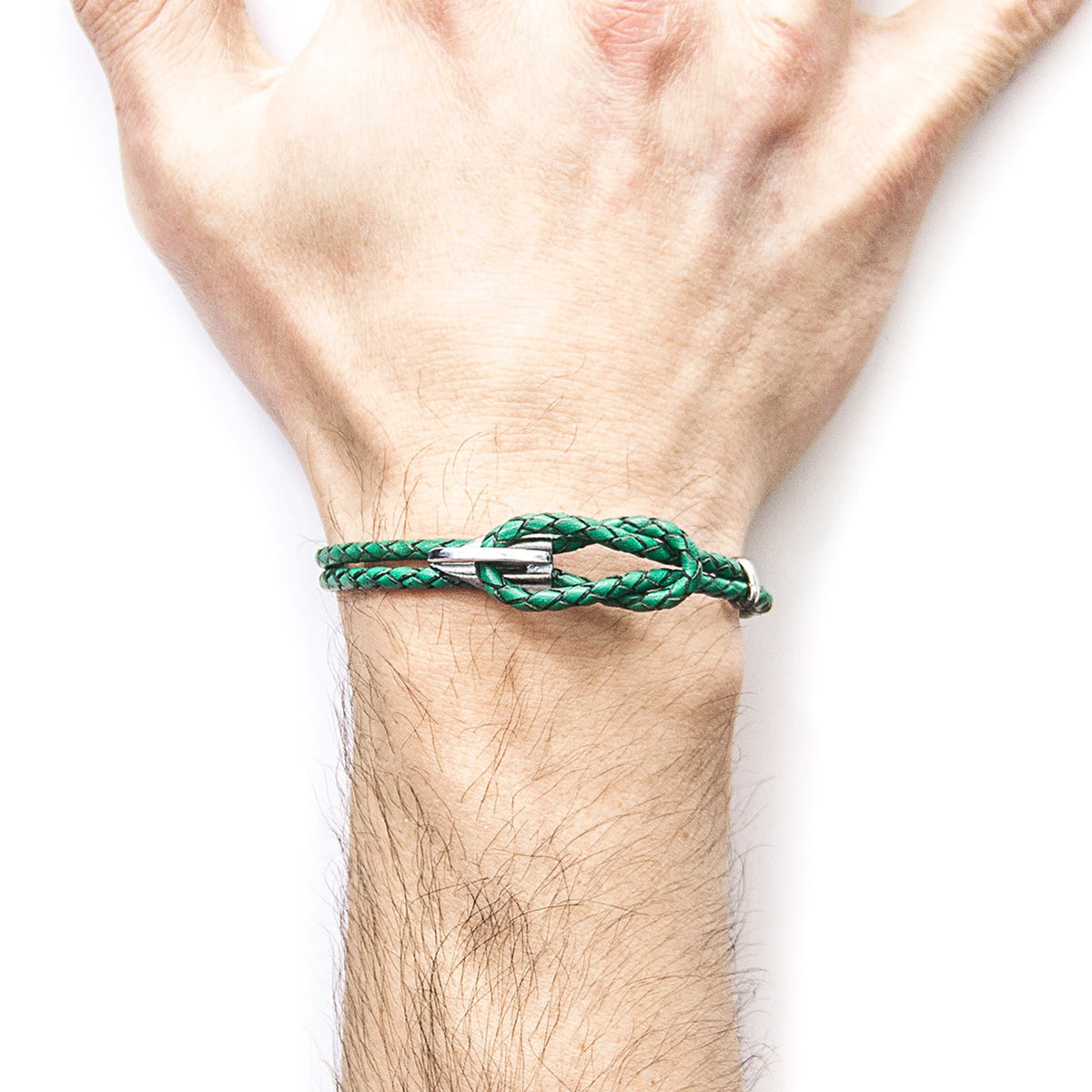 Padstow Silberarmband aus geflochtenem Leder – Farngrün – Produktansicht 5