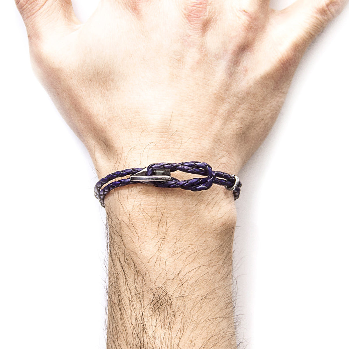 Padstow Silberarmband aus geflochtenem Leder – Traubenviolett – Produktansicht 5