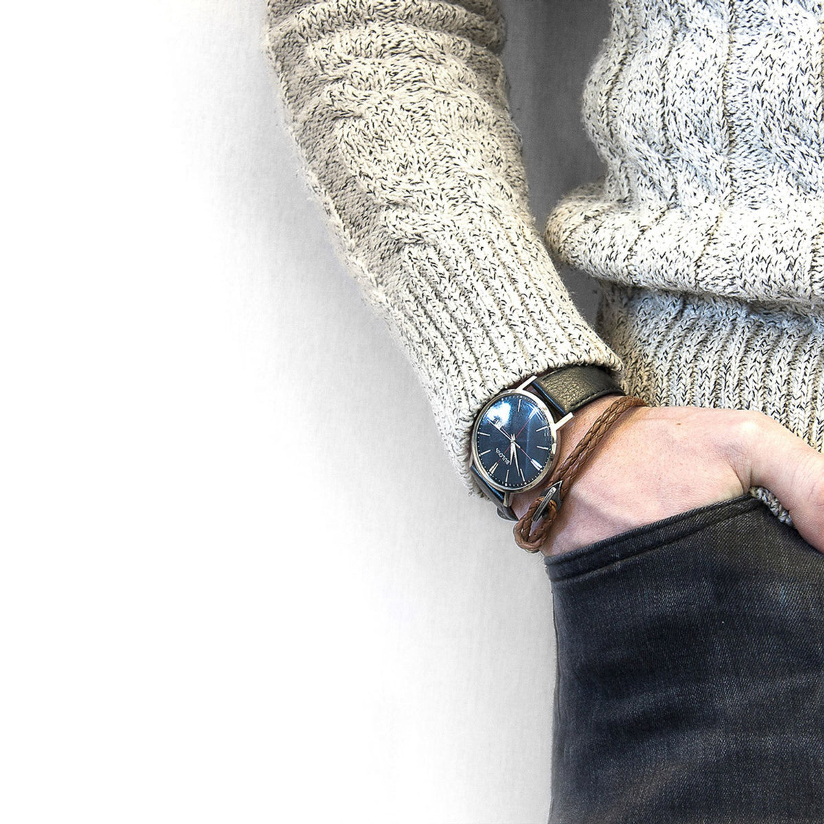 Padstow Silberarmband aus geflochtenem Leder – Hellbraun – Produktansicht 5