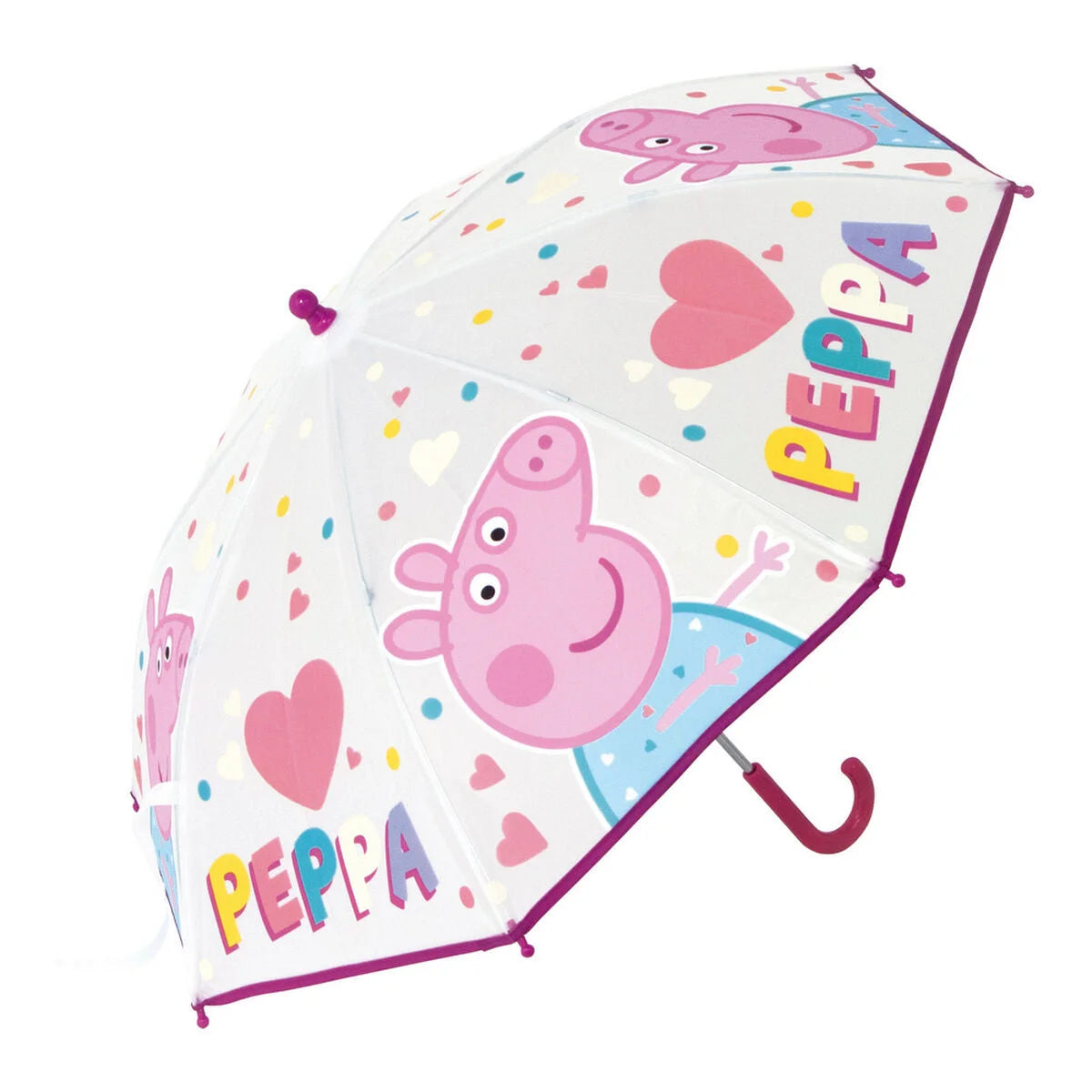 Peppa Pig Kinder-Regenschirm in Rosa in schräger Seitenansicht