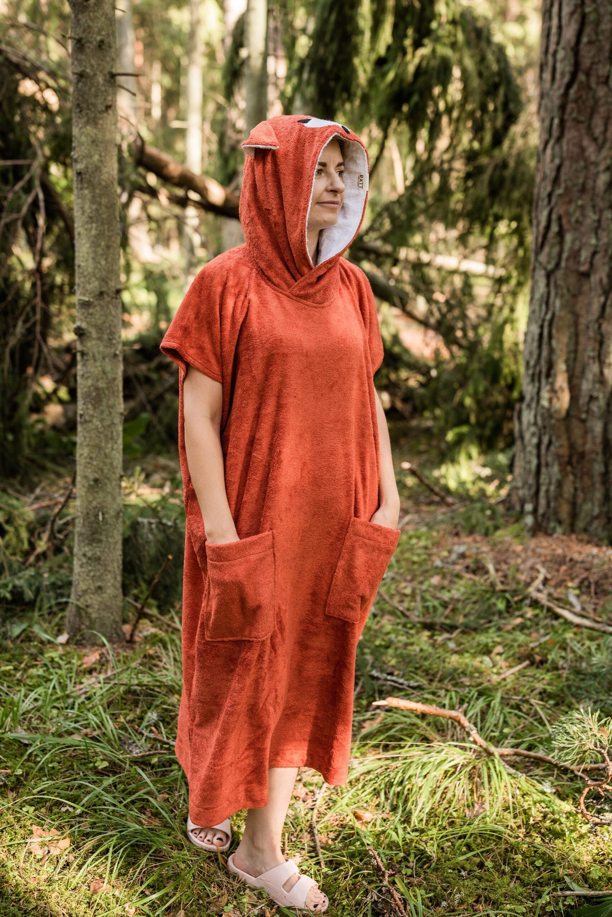 Kurzarm-Poncho FOX für Erwachsene aus Bambus-Frottee