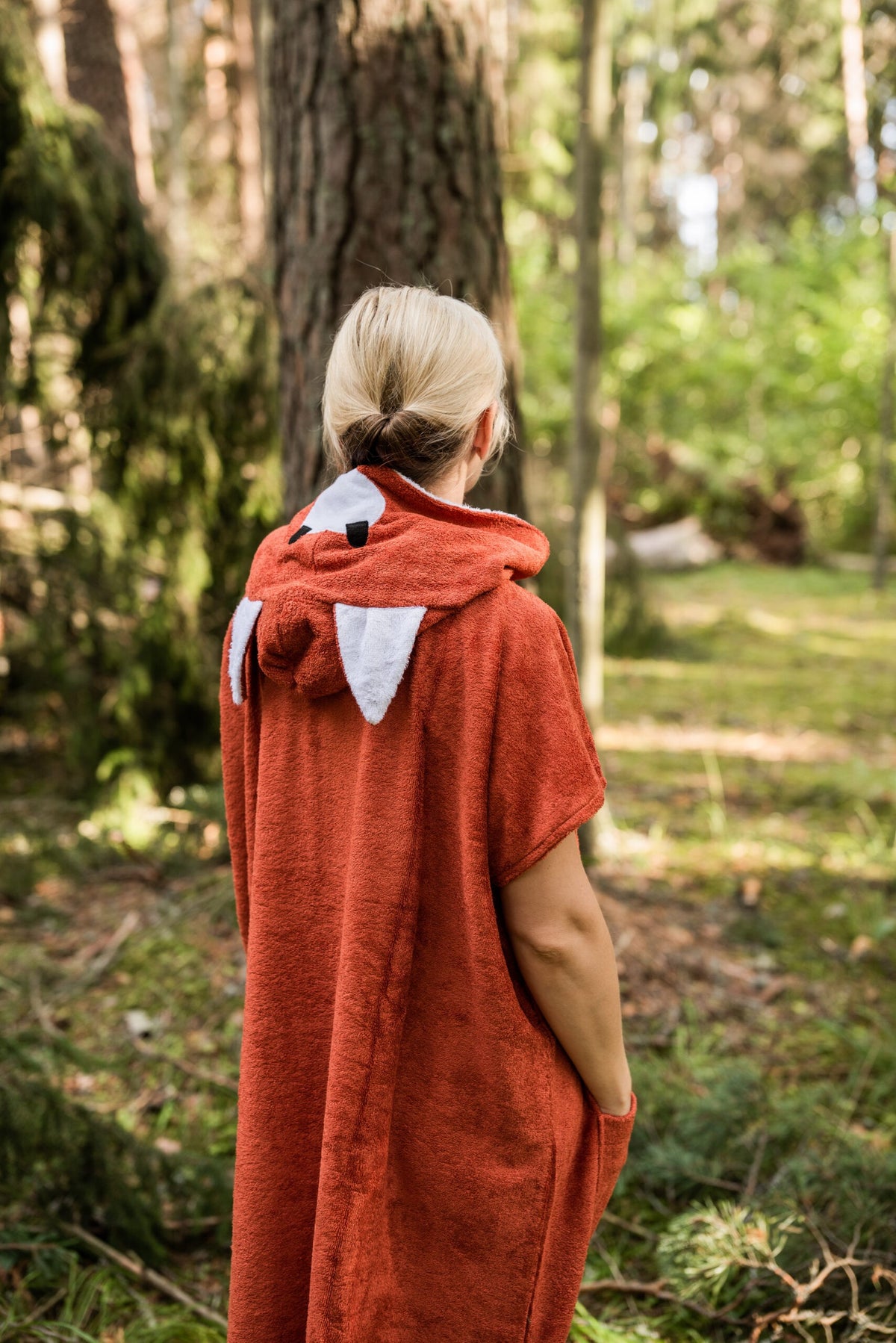 Kurzarm-Poncho FOX für Erwachsene aus Bambus-Frottee – Produktansicht 3