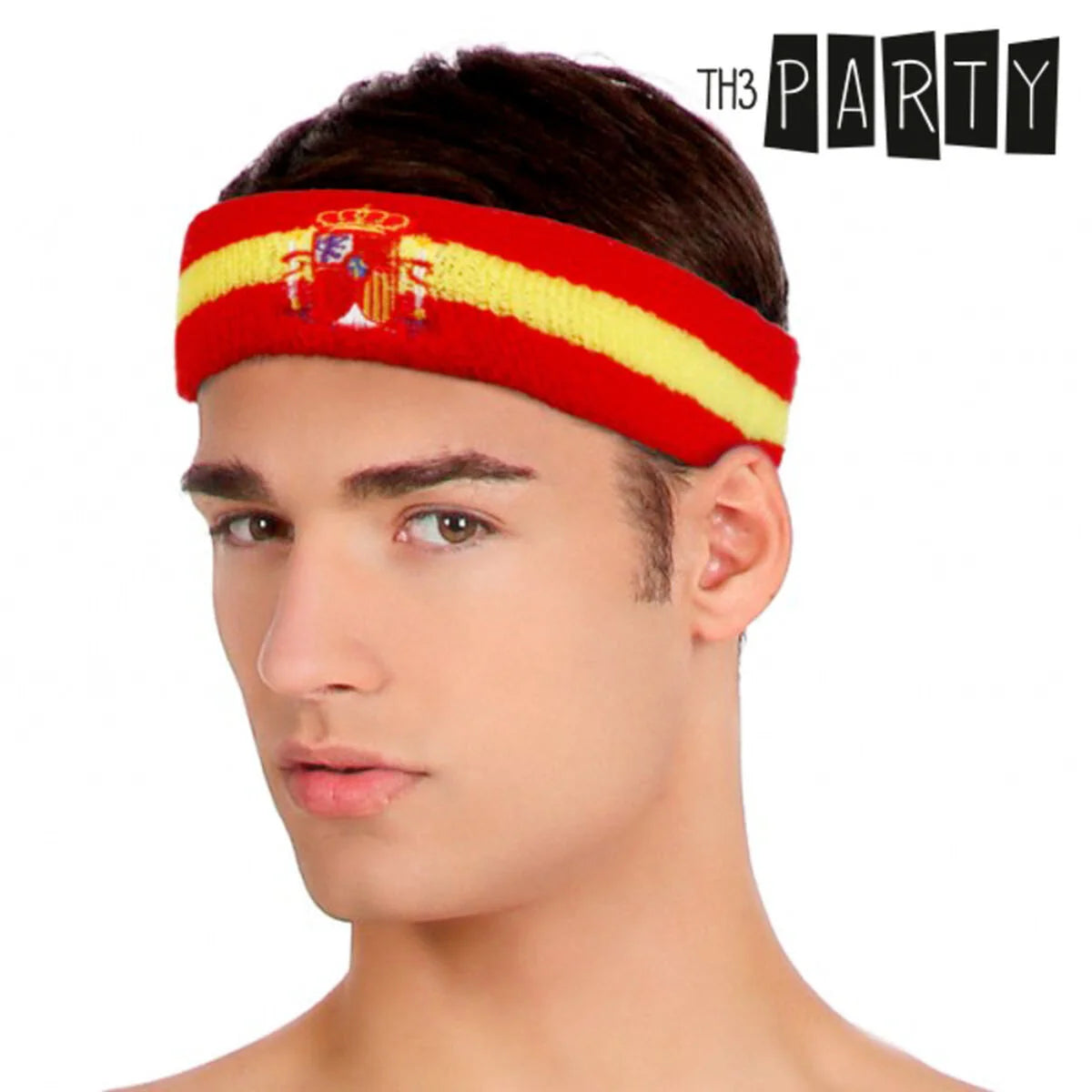 Rot-gelbes Spanien Sport-Stirnband mit Wappen am Model