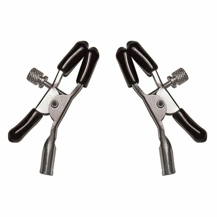 Schwarz-silberfarbene Sportsheets Nippelklemmen mit gummierten Auflagen