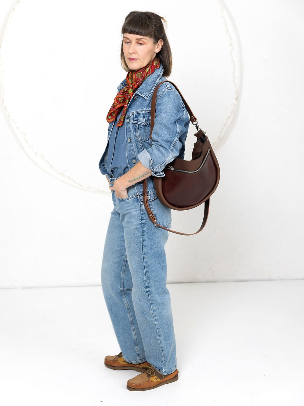 Lederhandtasche STELLA – Braun & Cognac – Detailansicht 3