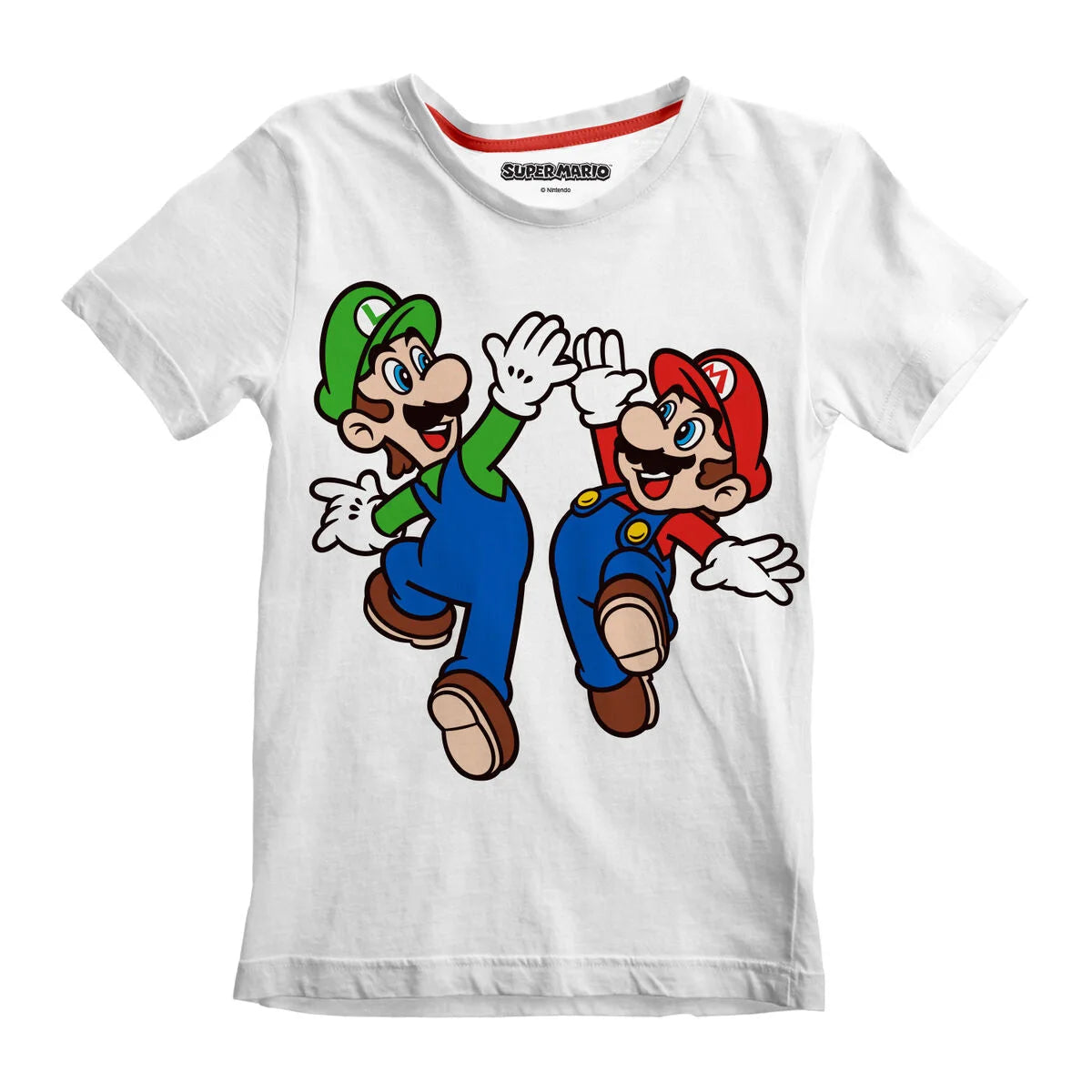 Weißes Super Mario Kinder-T-Shirt mit Mario und Luigi auf der Vorderseite