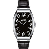 Silberne Tissot Heritage Porto Herrenuhr mit schwarzem Lederarmband und Saphirglas