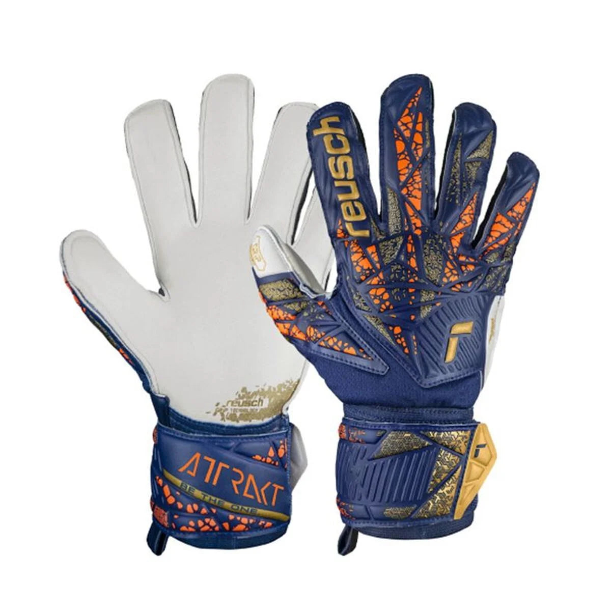 Reusch Attrakt Grip Torwarthandschuhe in Marineblau mit sichtbaren Handflächen