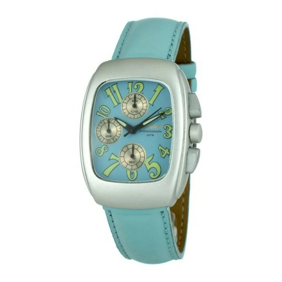 Chronotech CT7359-01 Unisex-Uhr mit hellblauem Lederarmband von vorn