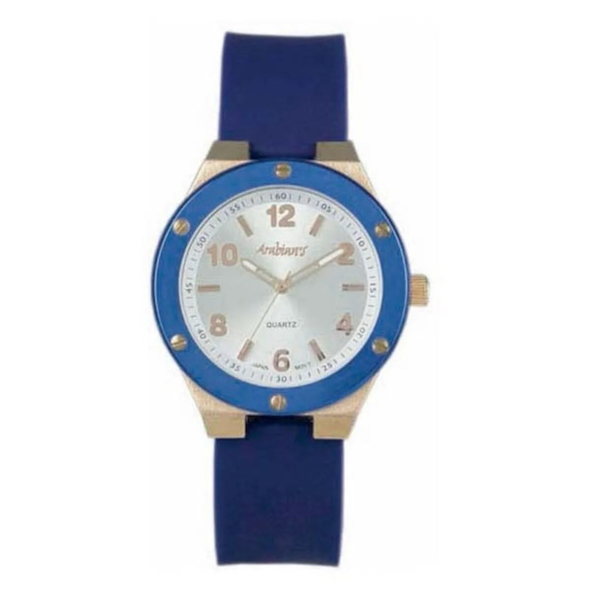 Arabians HBP2175W Unisex-Uhr mit blauem Kautschukarmband und weißem Zifferblatt