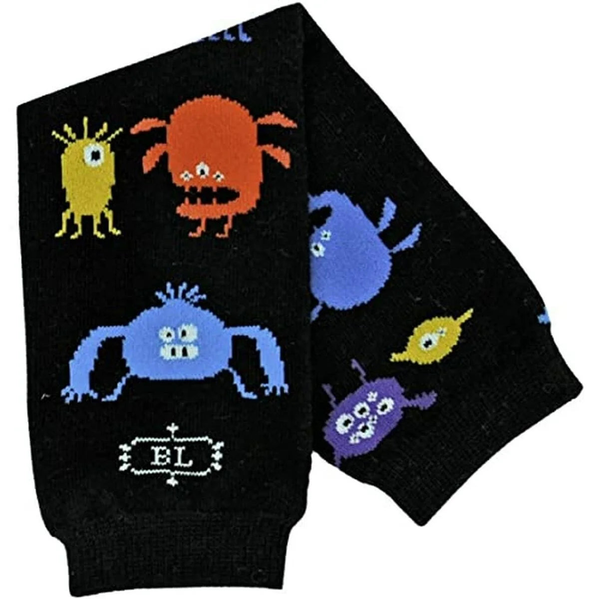 Schwarze Kinder-Beinstulpen mit bunten Monsterfiguren