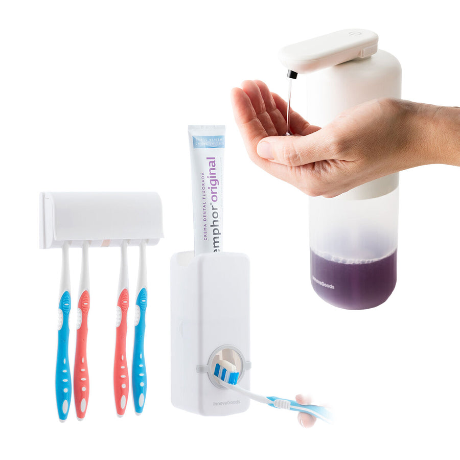 Pack Zahnpastaspender mit Bürstenhalter und Nachfüllbarer automatischer Spender für Flüssigseife