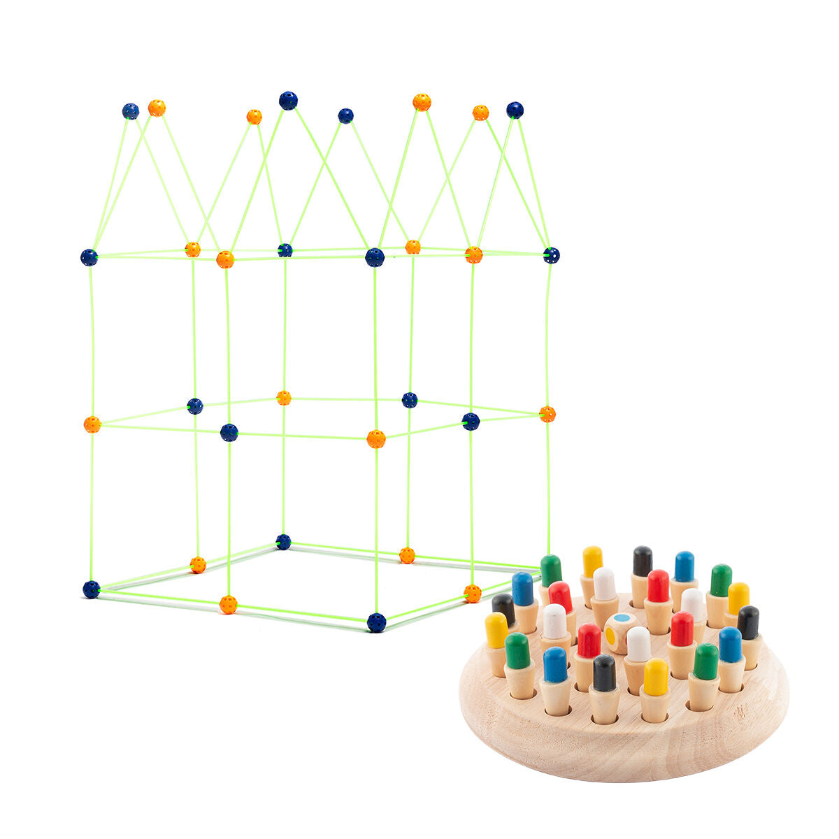 Pack Memory-Schach aus Holz und Baukasten für Kinder
