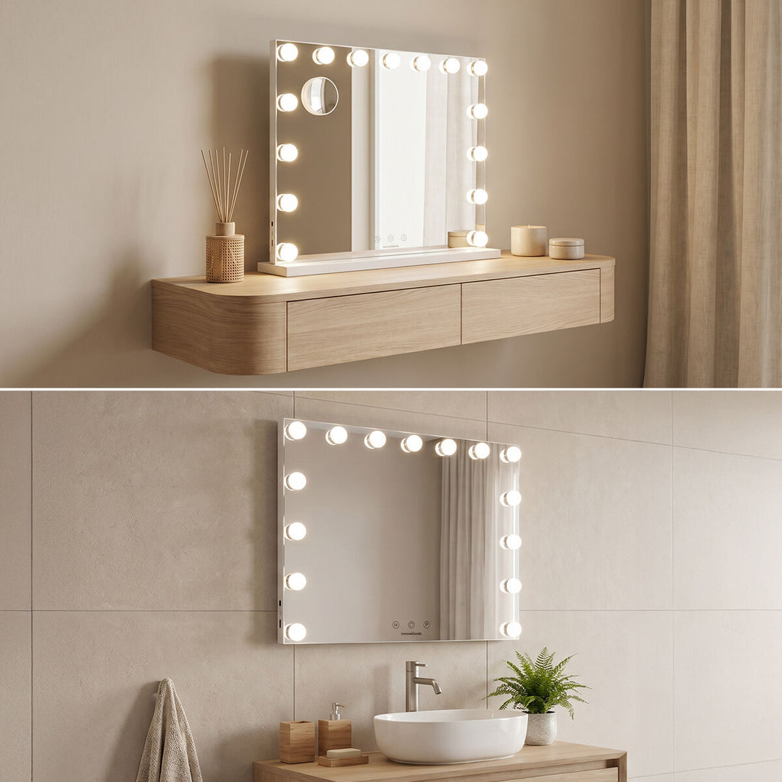 Schminkspiegel mit LED Hollywood Glimma Deluxe  15 Glühbirnen – Detailansicht 1