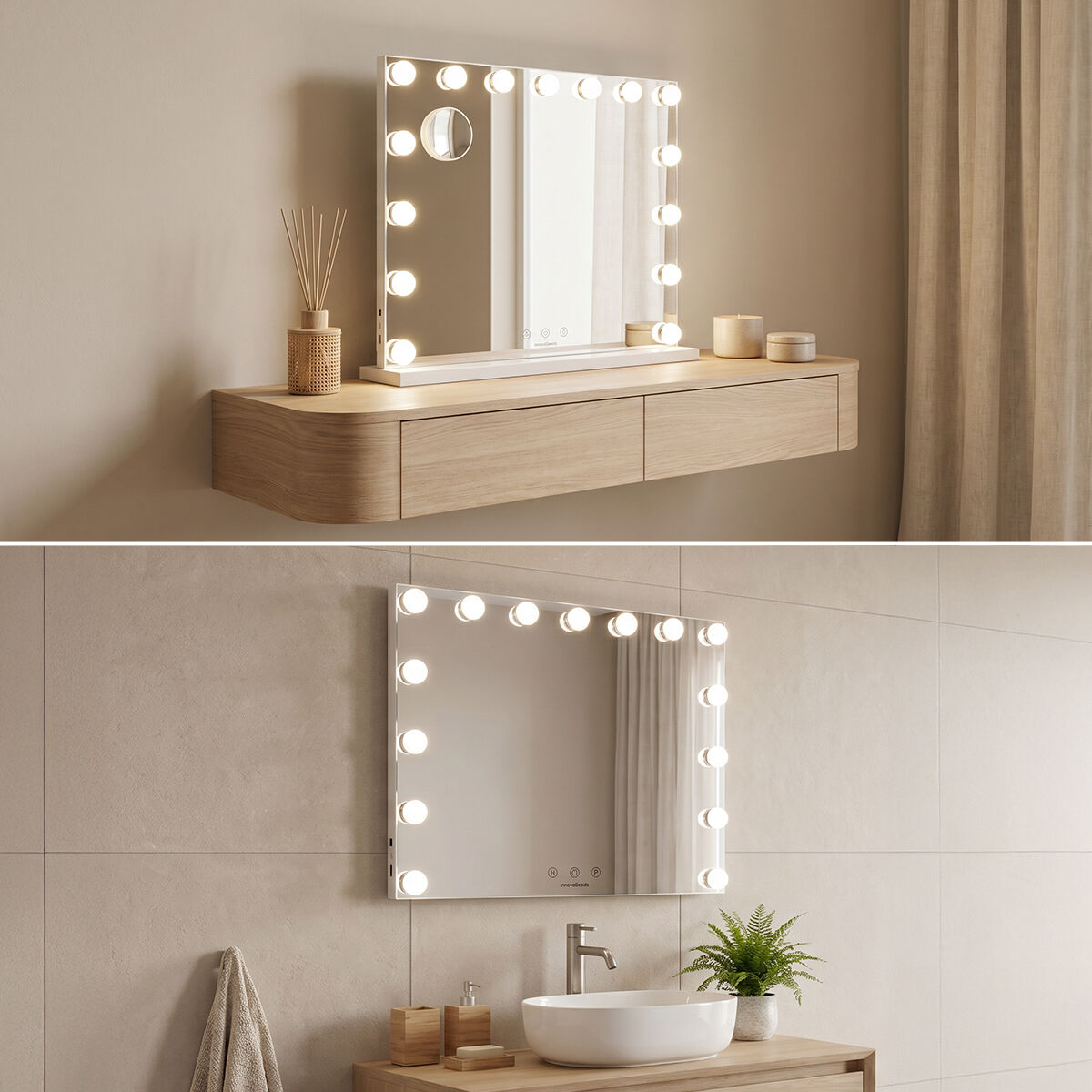 Schminkspiegel mit LED Hollywood Glimma Deluxe  15 Glühbirnen – Produktansicht 3