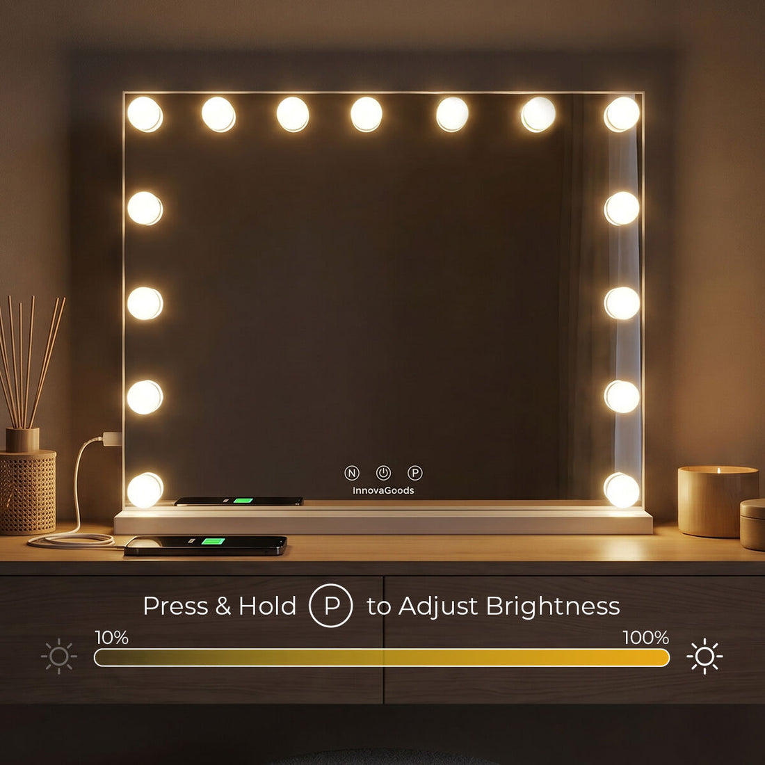 Schminkspiegel mit LED Hollywood Glimma Deluxe  15 Glühbirnen – Detailansicht 3
