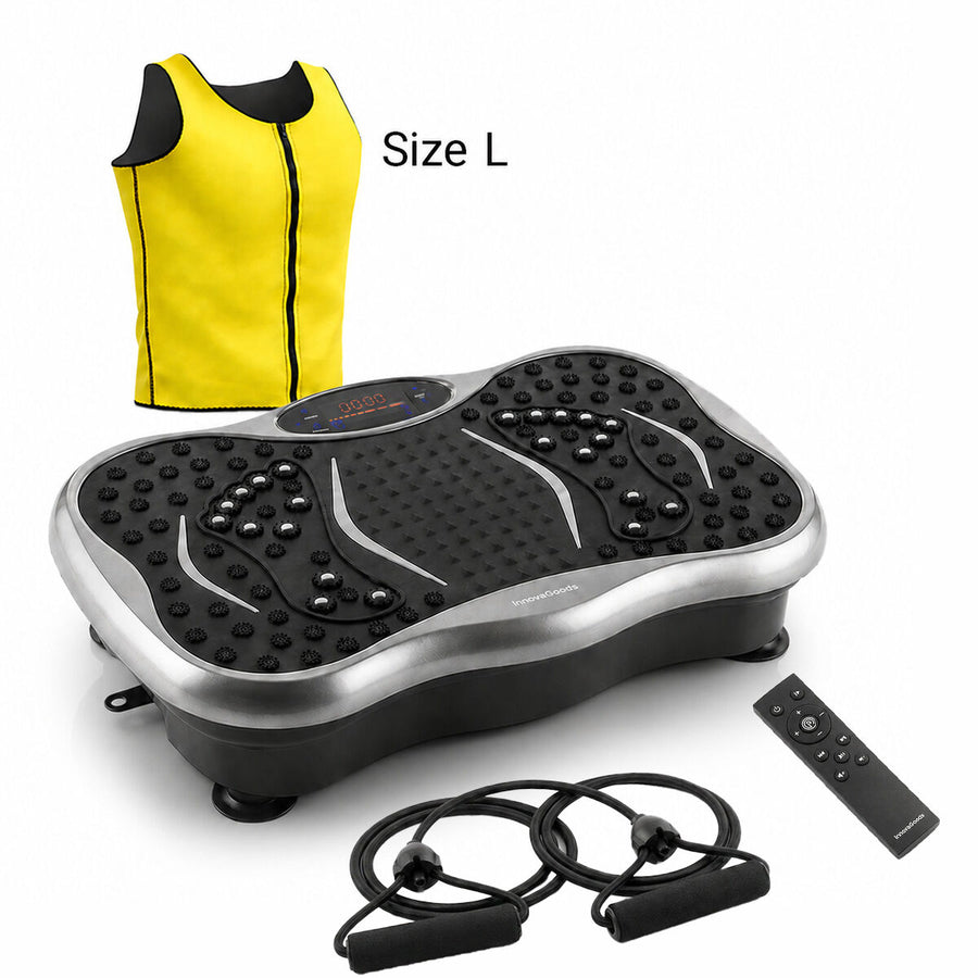 Set Vibrationsplatte mit Lautsprecher, Elastikbändern, Fernbedienung und Saunaweste L
