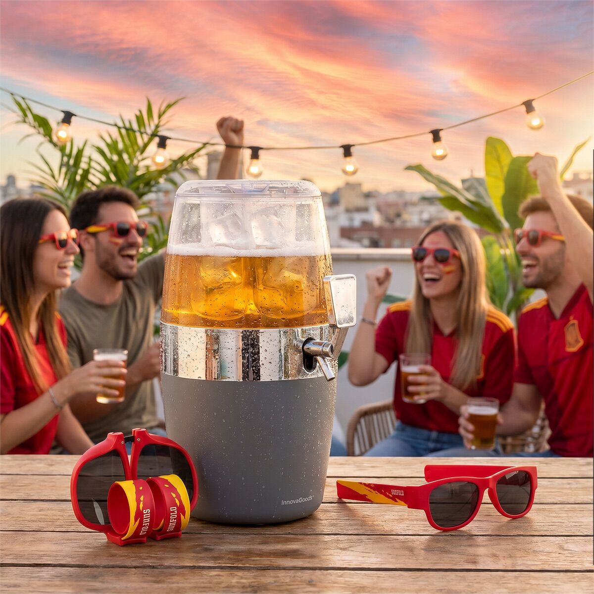 Set Bier-Spender mit Kühlung  und 2 faltbare Sonnenbrillen Sunfold Spain Red – Produktansicht 2