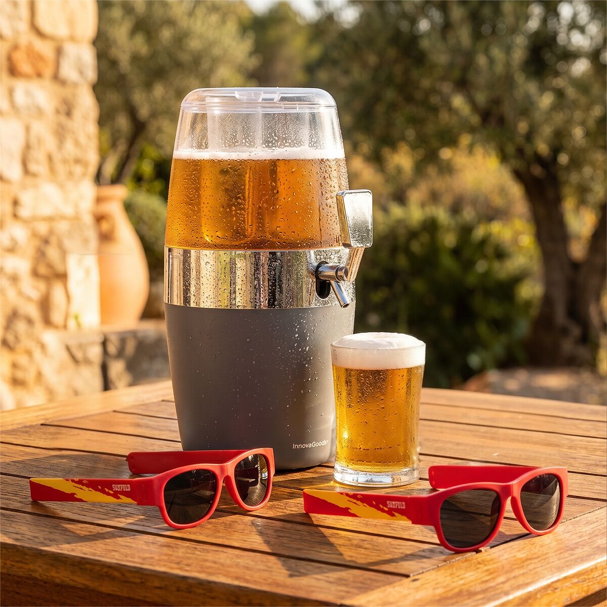 Set Bier-Spender mit Kühlung  und 2 faltbare Sonnenbrillen Sunfold Spain Red – Produktansicht 3
