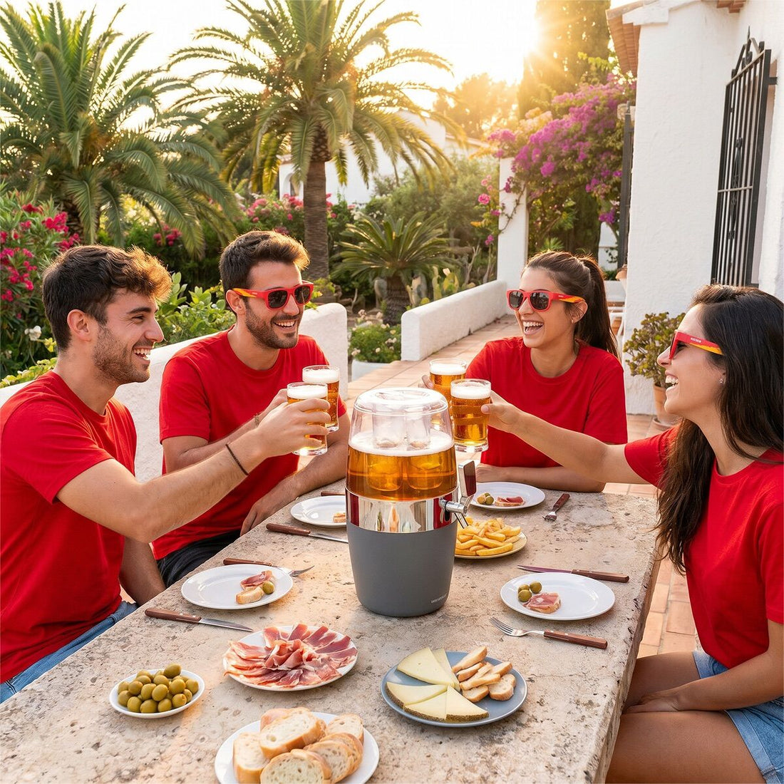 Set Bier-Spender mit Kühlung  und 2 faltbare Sonnenbrillen Sunfold Spain Red – Detailansicht 5