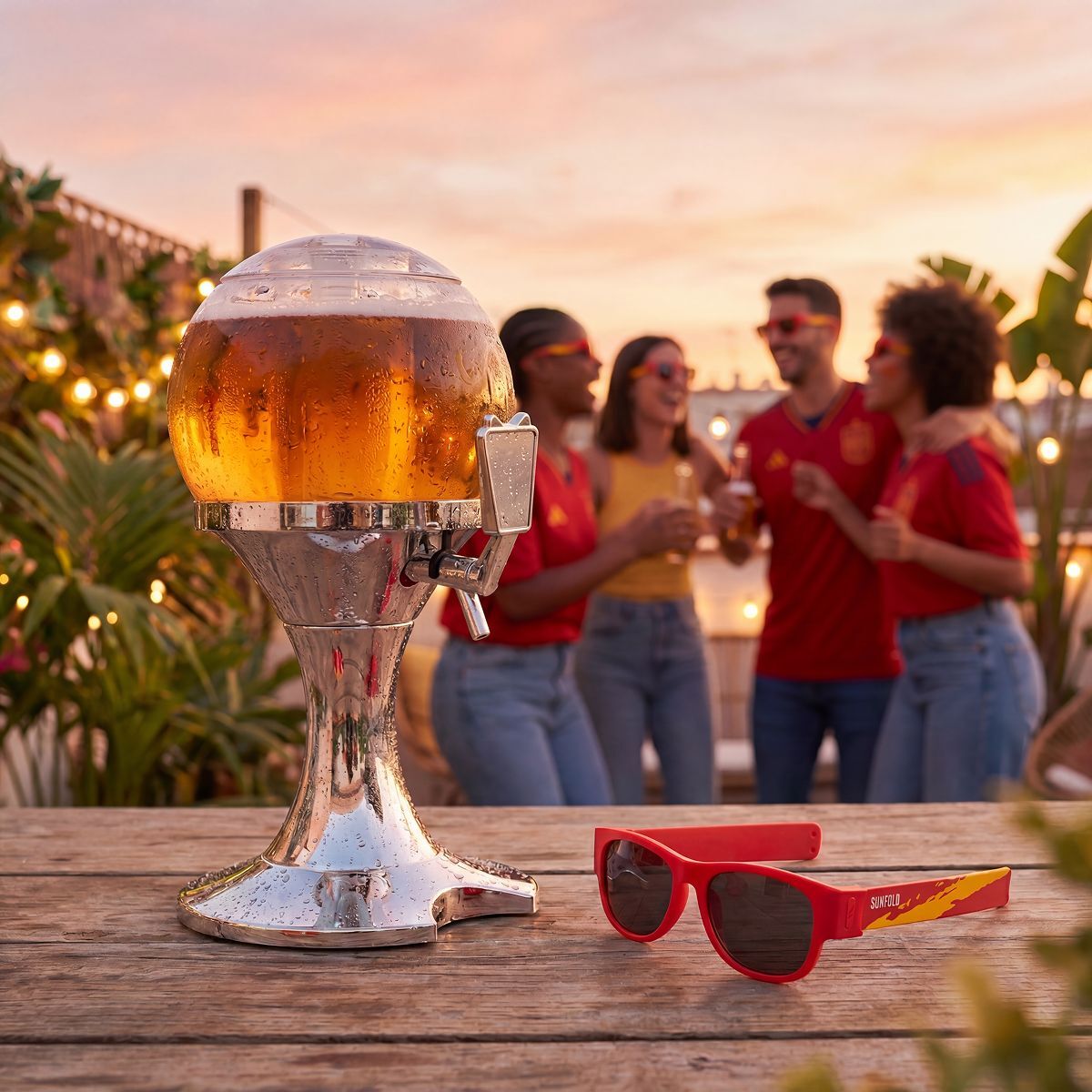 Set Bierkühler-Spender  und 2 Roll-Sonnenbrillen Sunfold Spain Red – Produktansicht 2