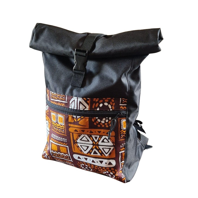 Wasserdichter Rolltop-Rucksack – Orange-Muster – Produktansicht 2