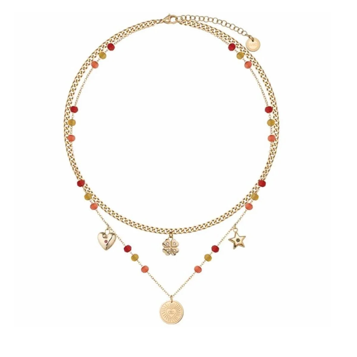 LIU JO LJ3179 Damenhalskette in Gold mit roten und orangefarbenen Akzenten